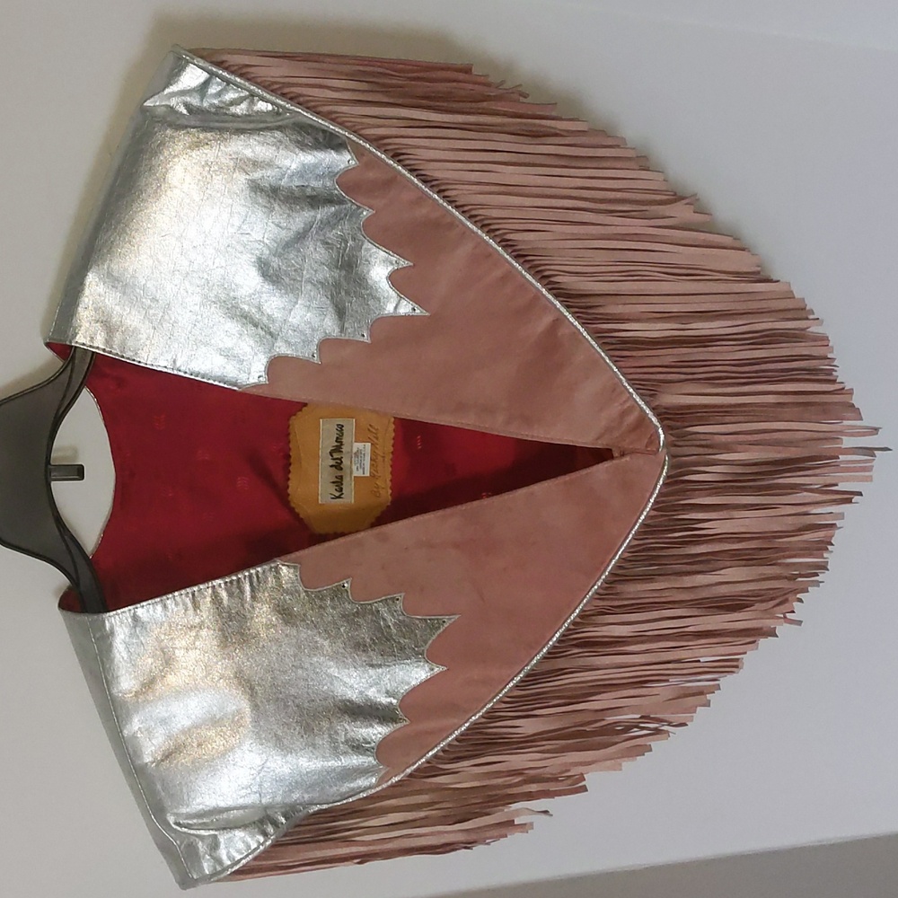 Vintage Pink Fringe Western Suede Collar Cape Vest. country/Western fest…